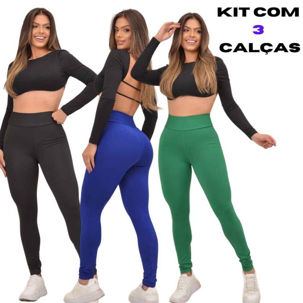 Kit 3 Calça Legging Academia Roupa de Academia Feminina | Shopee Brasil