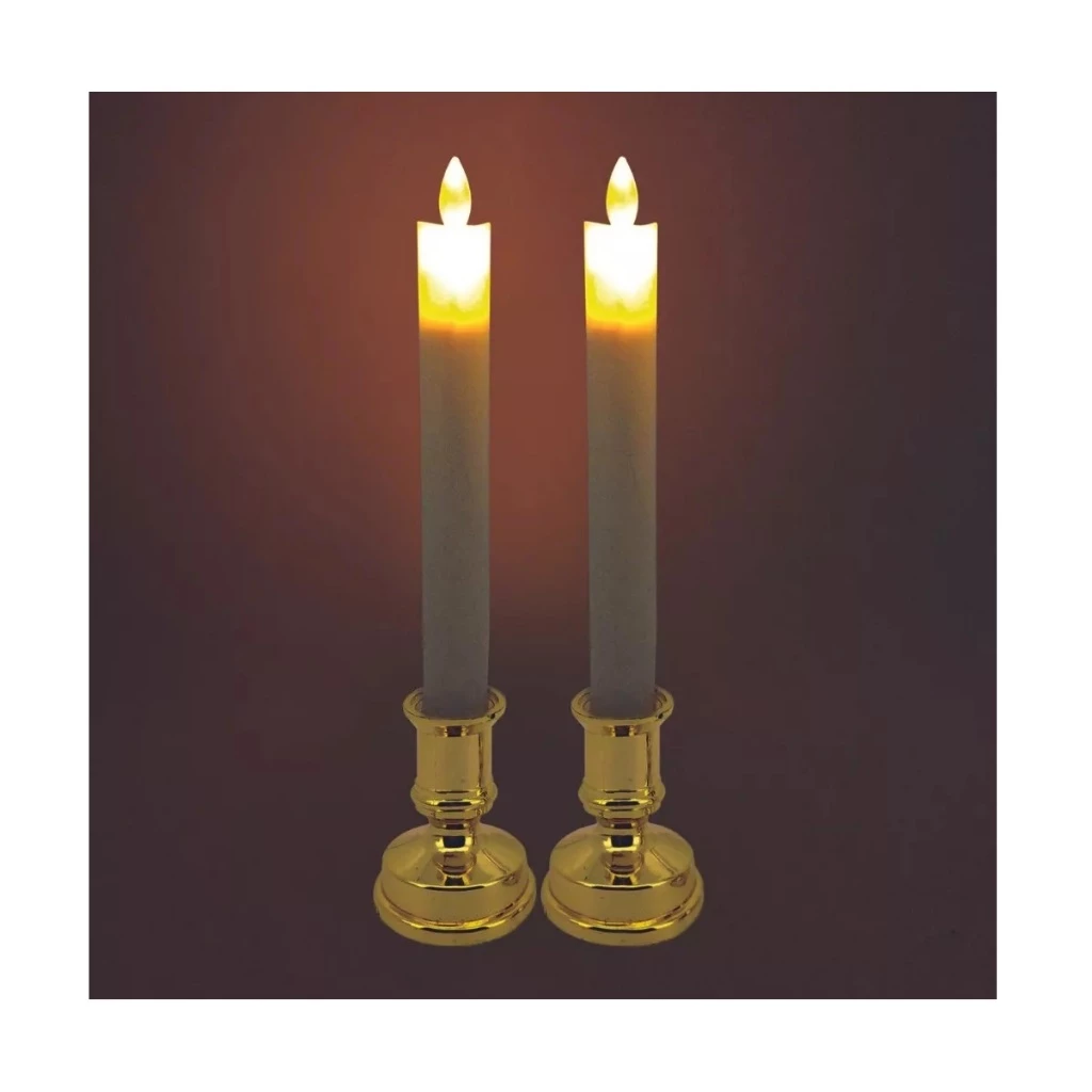 Kit 2 Velas De Natal Led Com Castiçal Dourado Decoração Mesa