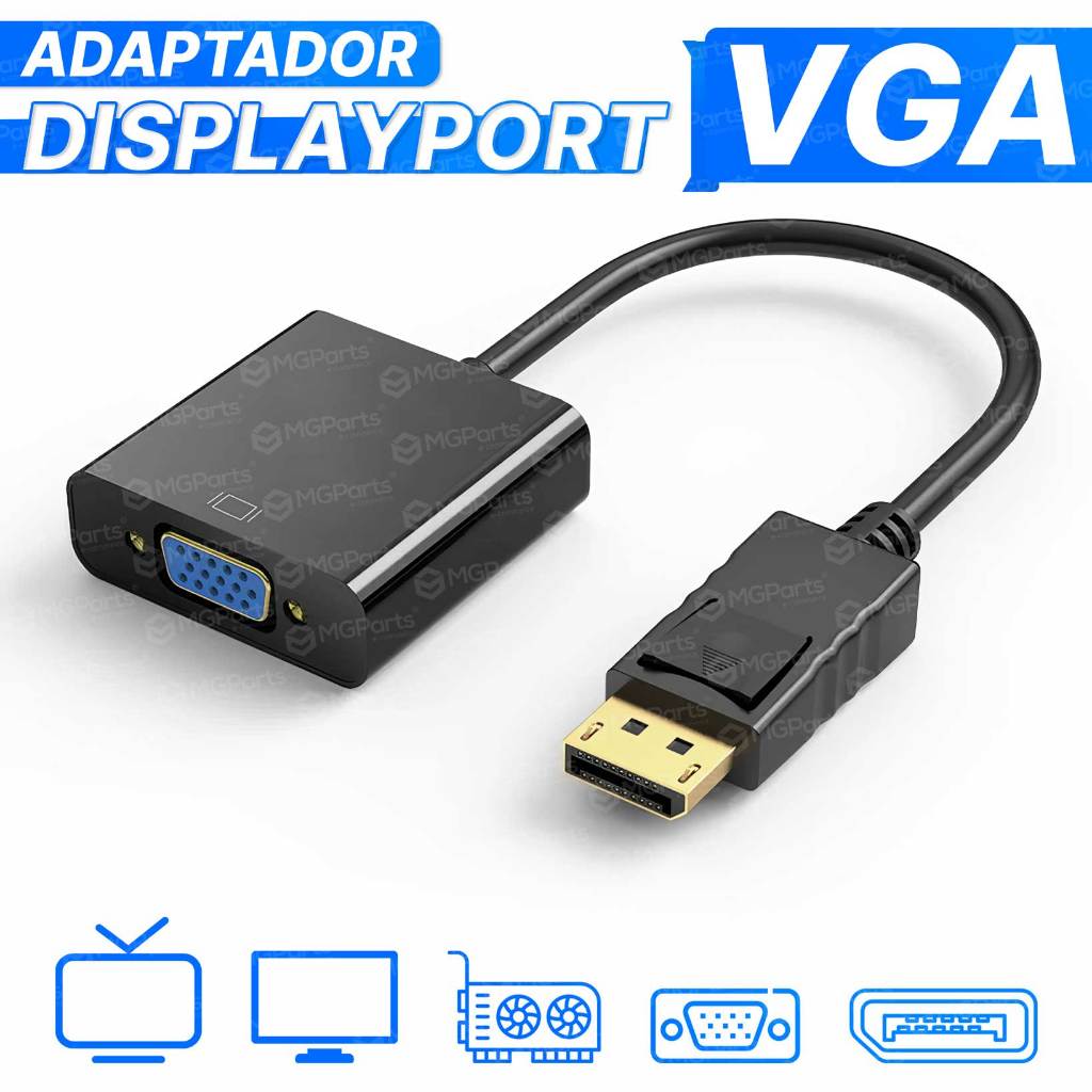 Cabo Conversor Adaptador Displayport para VGA Profissional Com Áudio e Vídeo Full HD