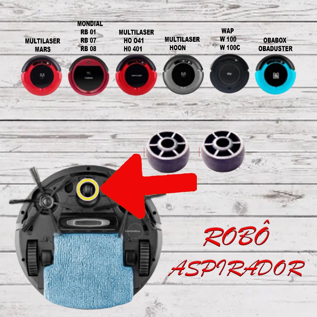 Kit 2 Roda Frontal Dianteira Giratória Robô Aspirador Multilaser Mondial Rb01 Wap W100-100C ObaBox-Duster