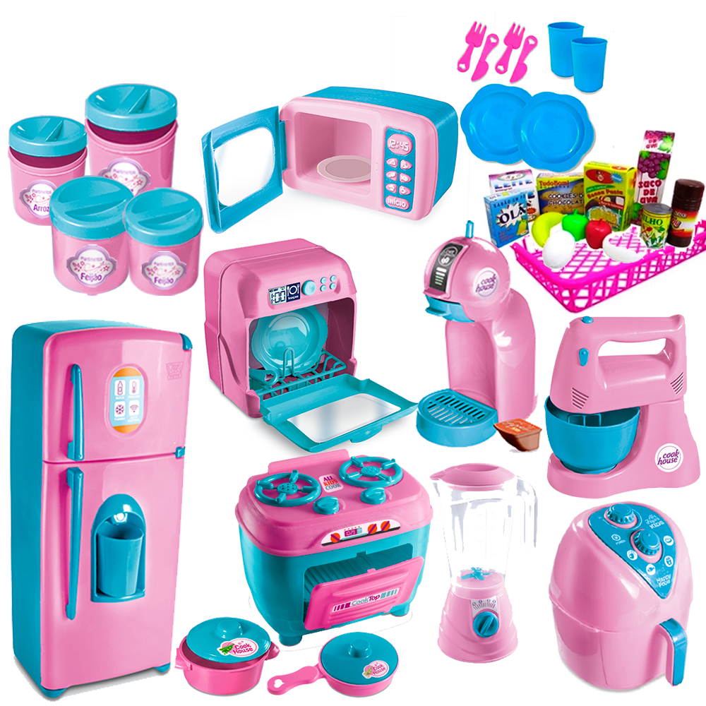 KIT Cozinha Brinquedo Infantil Completo 37 Peças Geladeira Fogão ...