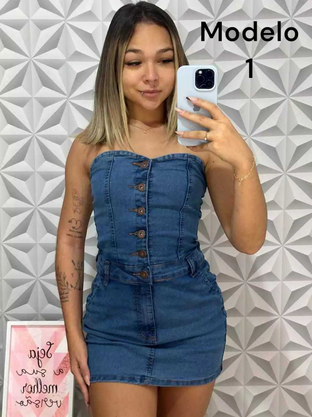 Vestido Jeans Curto Tomara Que Caia Com Botão Shopee Brasil
