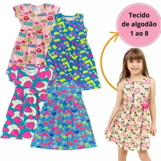Kit 3 Vestido Infantil Feminino Verão Algodão Roupa de Menina Blogueira no tamanho do 1 ao 8