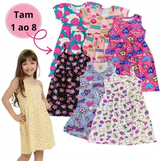 Kit 4 Vestido Infantil Verão Menina Feminino De Algodão em Regata e Alcinha 1 ao 8