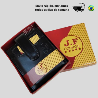 Carteira de Couro Masculina JF Couro 100% Legítimo com Fecho