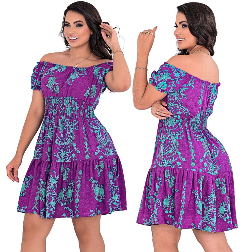 Vestido Curto Ciganinha Manga Bufante Tendência Moda Verão Festa Alta ...