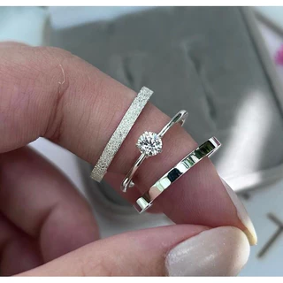 Aliança De Namoro 2 mm Minimalista Prata 950 Com Anel Solitário + Gravura e Caixinha de Veludo