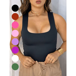 Blusa Regata Feminina Básica Suplex Premium Forro Duplo Camiseta Blusinha Alça Larga Promoção