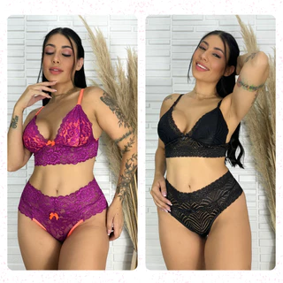 Conjunto lingerie Feminino Renda Sexy Calcinha e Sutiã Sem Bojo Bicolor Sensual