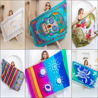Canga De Praia Multicoloridas com variações de estampas escolher Poliéster Com Franjas 100x180cm