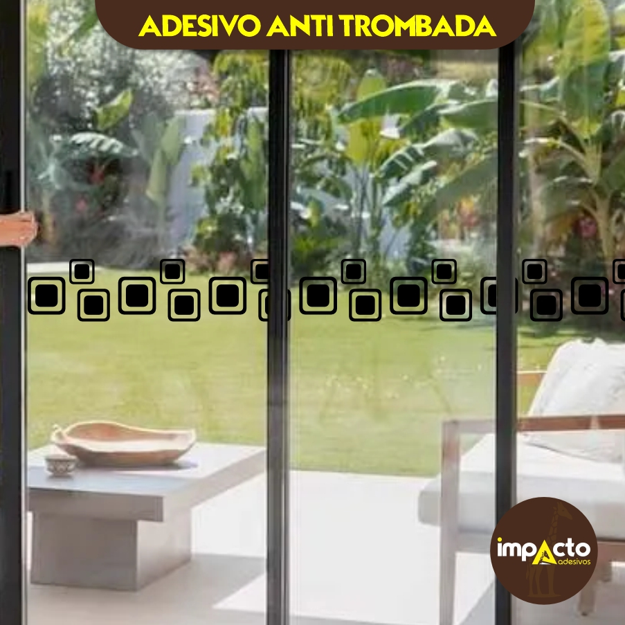 Adesivo ANTI-TROMBADA, modelo geometrico, porta de vidro, vitrine, box, janela, blindex