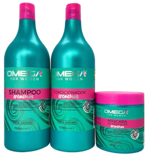 Kit Para Cabelos Cacheados ANTI FRIZZ Shampoo Condicionador 1 LITRO e Mascara 500G Omega Hair