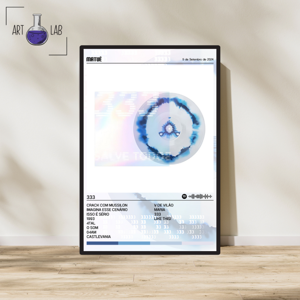 Quadro decorativo Matuê - 333 álbum moldura e vidro Spotify A4