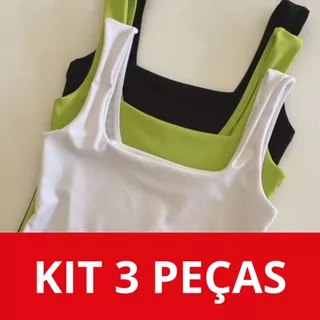 KIT 03 Blusa Feminina Ibiza Regata Lisa Alcinha Básica Suplex Forro Duplo