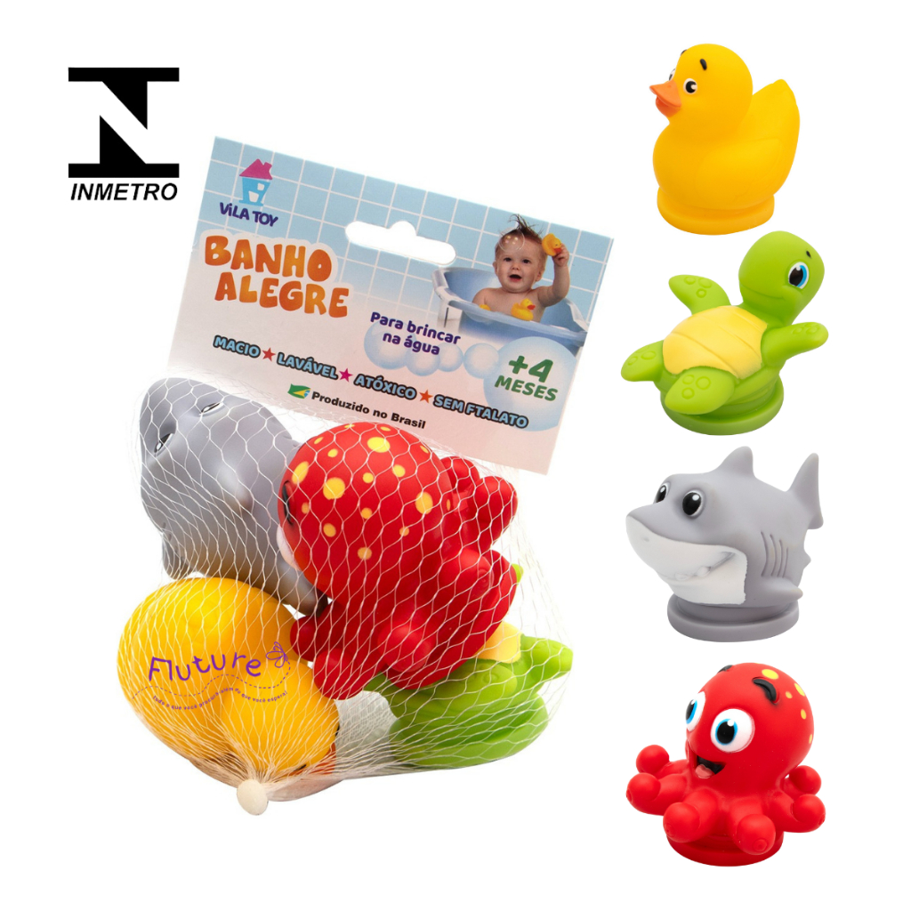 Kit 4 Brinquedos De Banho Para Bebe Banheira Piscina Água Atóxico BPA ...