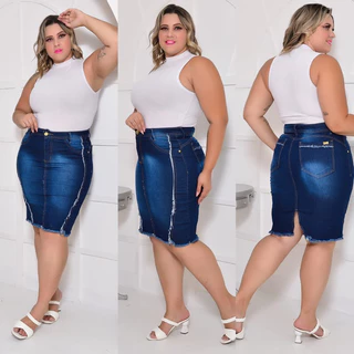 Saia jeans plus size com Lycra cintura alta do 34 ao 60