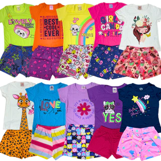 Kit 10 ou 06 Peças Conjunto Roupa Infantil Menina Verão 5 ou 3 Camiseta ou Regata + 5 ou 3 Bermuda