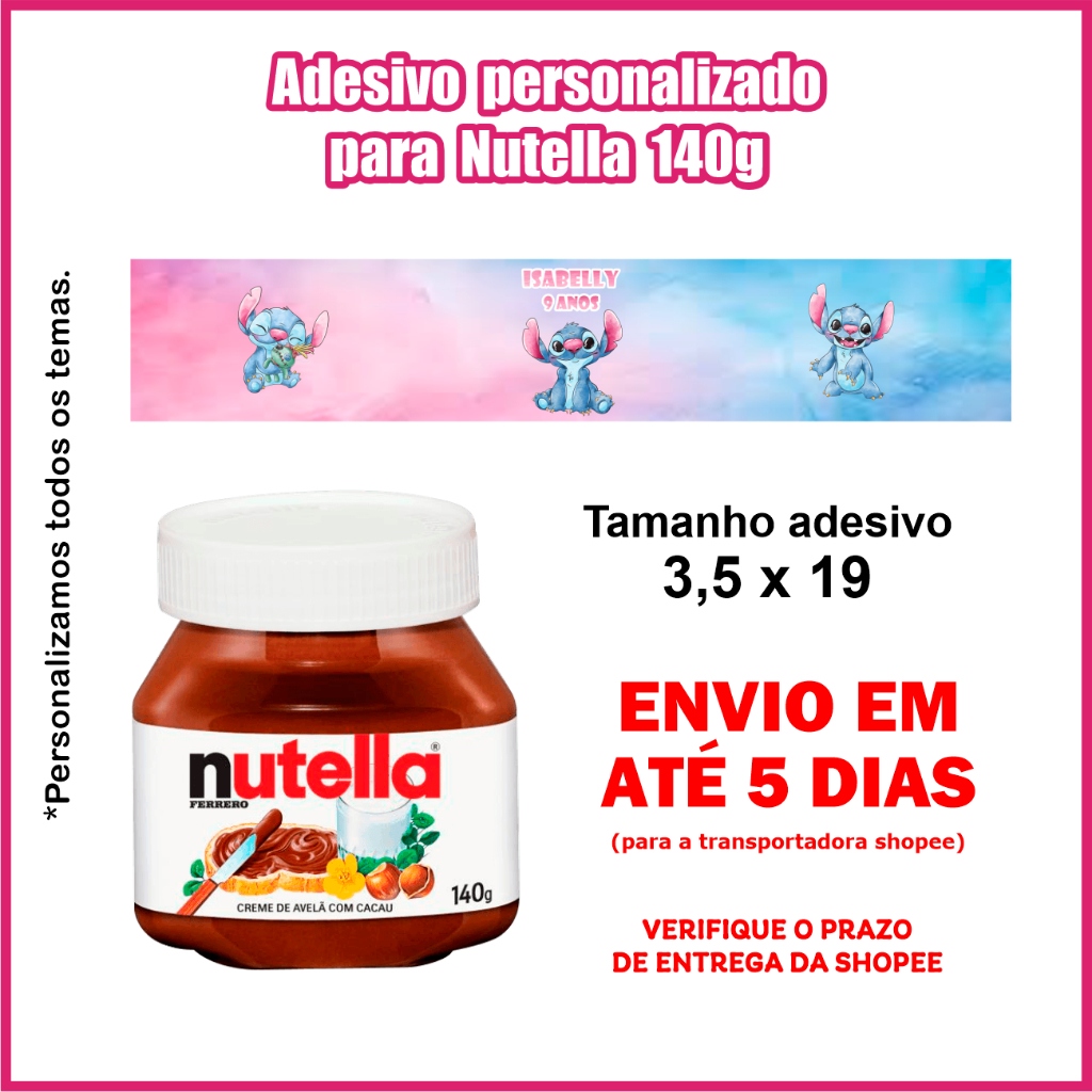 Adesivo Rótulo 3,5 x 19 Personalizado para Nutella 140g Lembrancinha ...