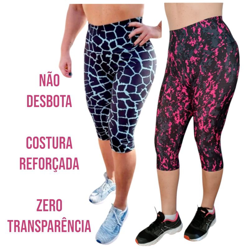 Kit com 2 Calça corsário suplex adulto estampado cós alto modelador