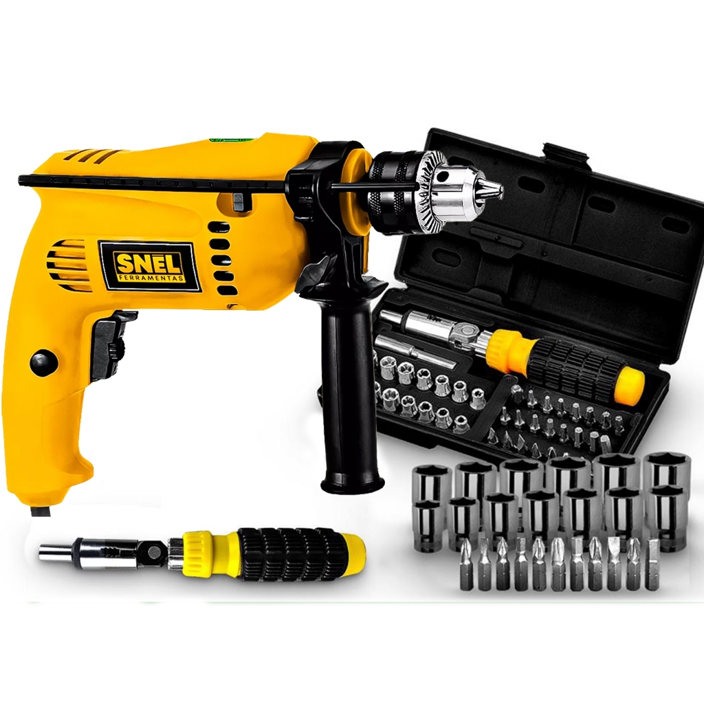 Furadeira de Impacto Furadeira Elétrica 500W Furadeira Martelete Jogo Soquete Maleta 41 Peças Snel