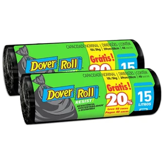 Kit 2 Sacos Para Lixo Resist!F Preto 15L 40un - Dover Roll em Oferta na Shopee