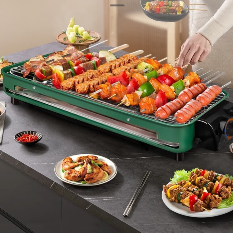 2 em 1 Churrasqueira Elétrica Interna Exterior Sem fumaça Grelhador de Mesa Portátil Grelhas Churrasco -WLA-8186