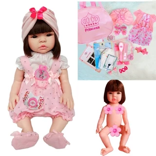Boneca Bebê Mamãe Reborn Realista Bolsa + 28 Itens para Presente