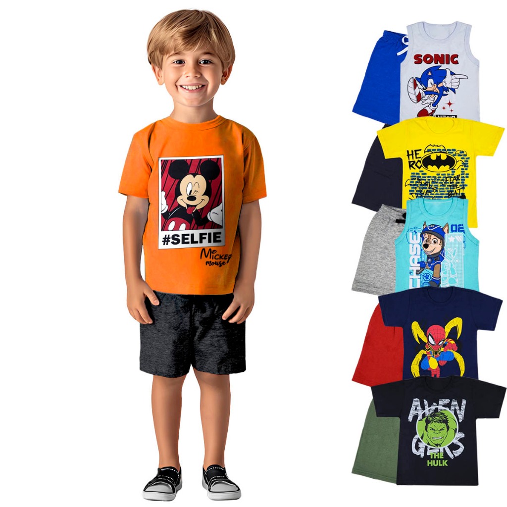 Kit 4 Pe\u00e7as Conjunto Menino Ver\u00e3o Conjunto Infantil Masculino Algod\u00e3o ...