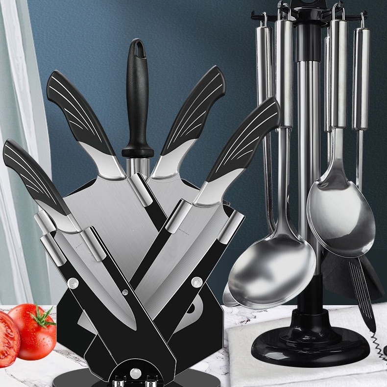 Jogo De Facas Faqueiro Laminas Em Aço Conjunto De Facas Para Cozinha, 14Peças+1 suporte +1 gancho de colher -KODI9001
