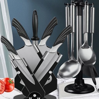 Jogo De Facas Faqueiro Laminas Em Aço Conjunto De Facas Para Cozinha, 14Peças+1 suporte +1 gancho de colher -KODI9001