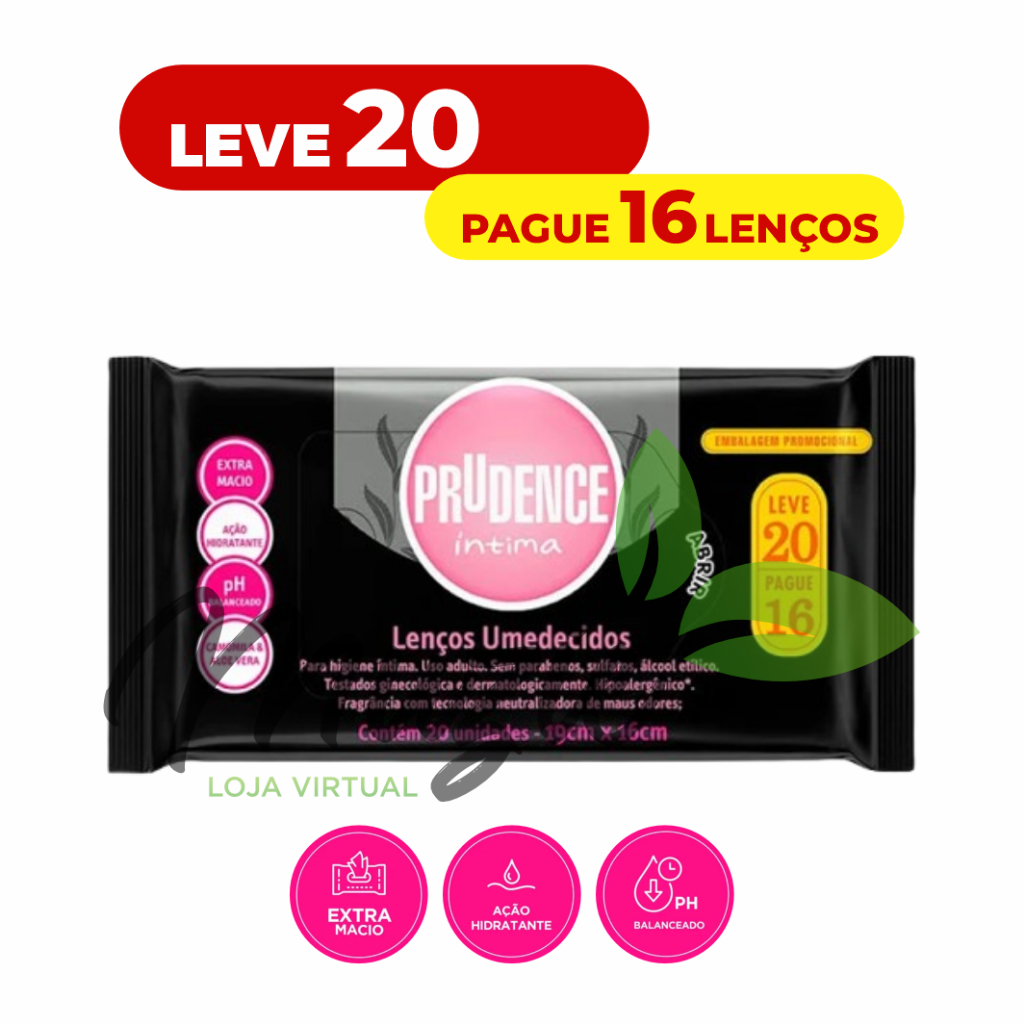 Lenço Umedecido Prudence Intimo Embalagem Pague16 Leve 20 Nova ...