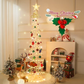 Árvore de Natal espiral LED 1,8M+Papai Noel, bengala pequena, sinos dourados e outras decorações suspensas-HS0201