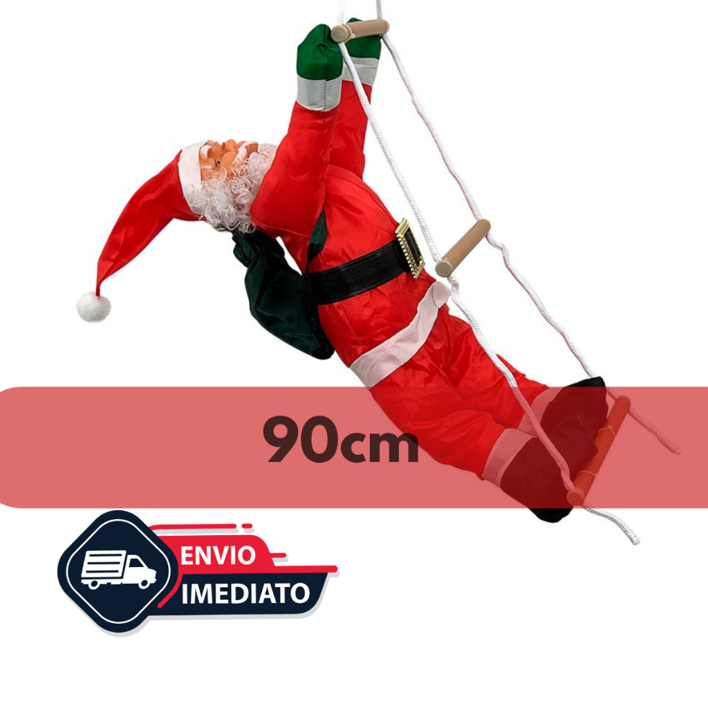 Papai Noel Decorativo 90cm e 60cm Grande Boneco Subindo Escada Escalando