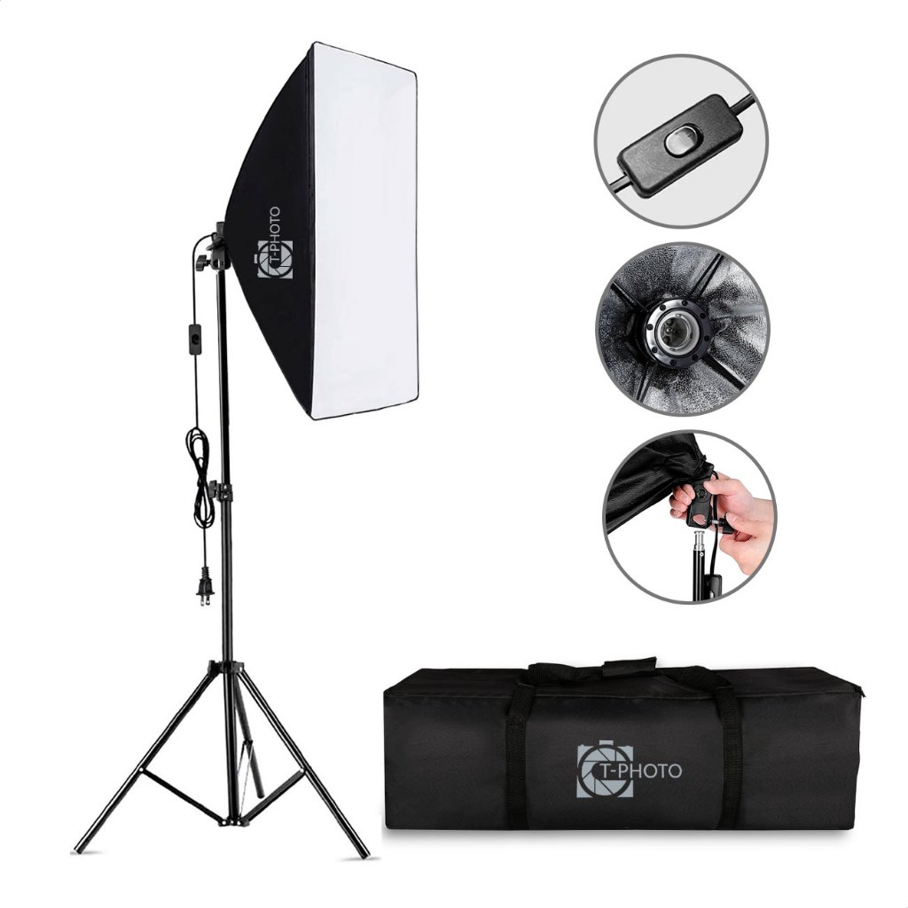 Kit Luz Contínua Softbox Soquete E27 50X70 C/ Tripé T-Photo