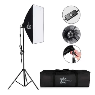 Kit Luz Contínua Softbox Soquete E27 50X70 C/ Tripé T-Photo