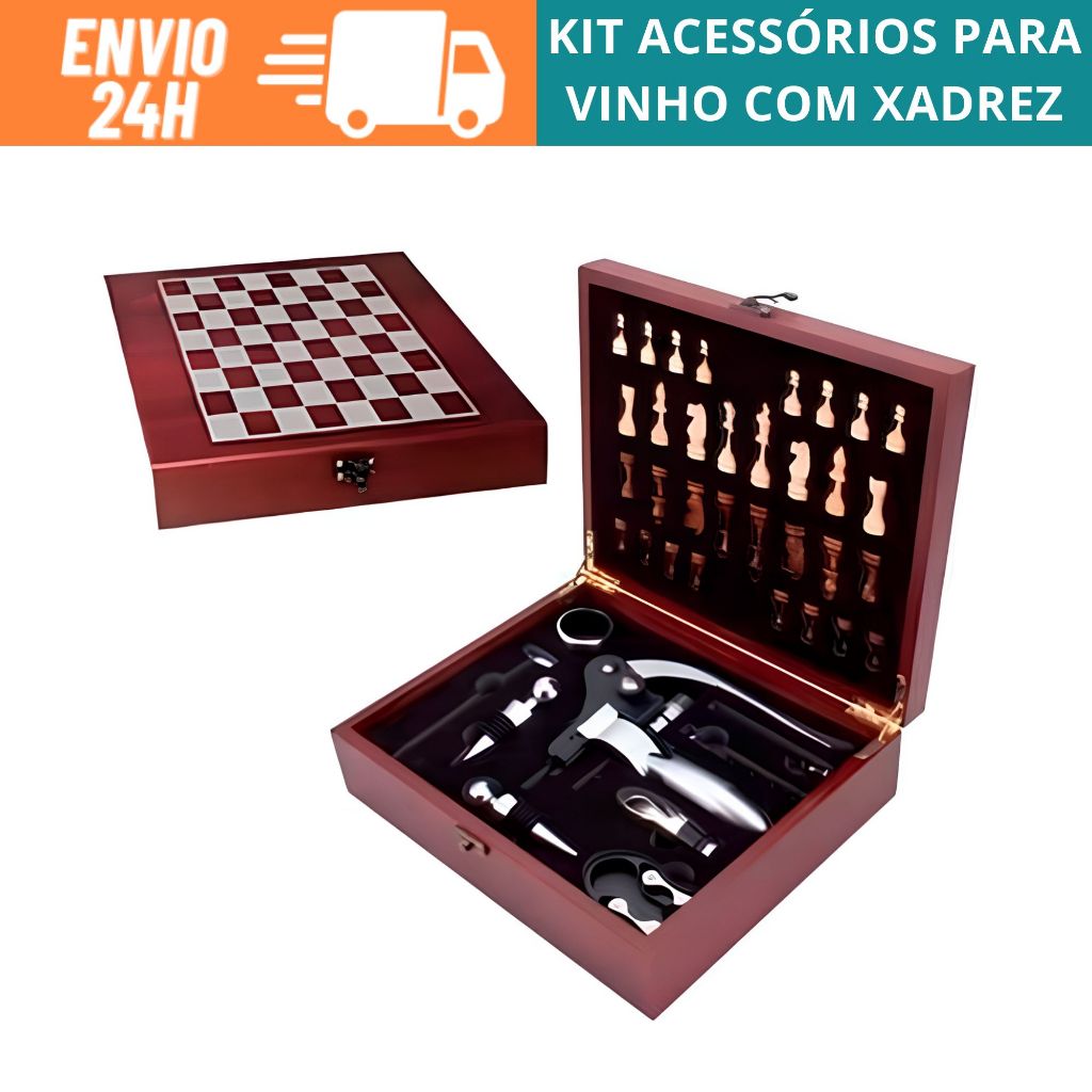 Chevon グッズ9点セット Kit Acessórios Para Vinho 9 Peças Inox Caixa Com Jogo Xadrez