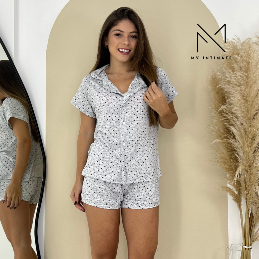 Baby Doll Americano Pijama Feminino Aberto em Malha Suede Super Confortável