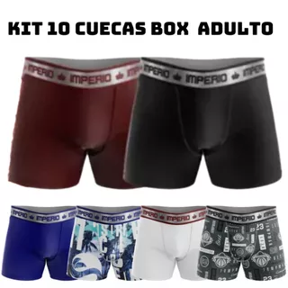 Kit 10 Cueca Box Adulto Microfibra Lisa Forro Algodão