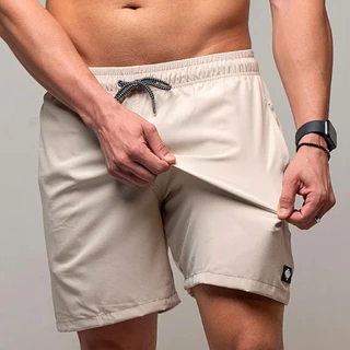 Short Masculino Bermuda Microfibra Tactel Elastano Academia Treino Praia Lightweight Bege Creme OffWhite