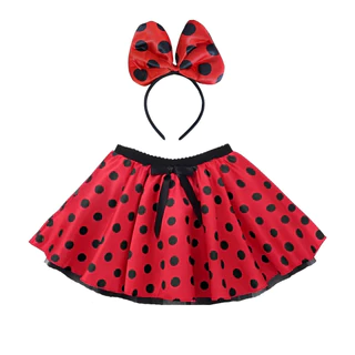 Fantasia Tema Minnei Mouse 2Pç Saia e Tiara Infantil Dia das Crianças Carnaval Hallowen Aniversario