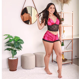 Pijama Baby Doll Feminino | Veludo de Luxo e Renda | Short Doll Top Doll | Lingerie Veludo Sexy em Oferta na Shopee