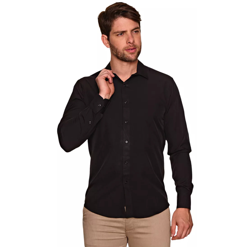 Camisa Social Elastano Masculina Slim Fit Premium Cores
