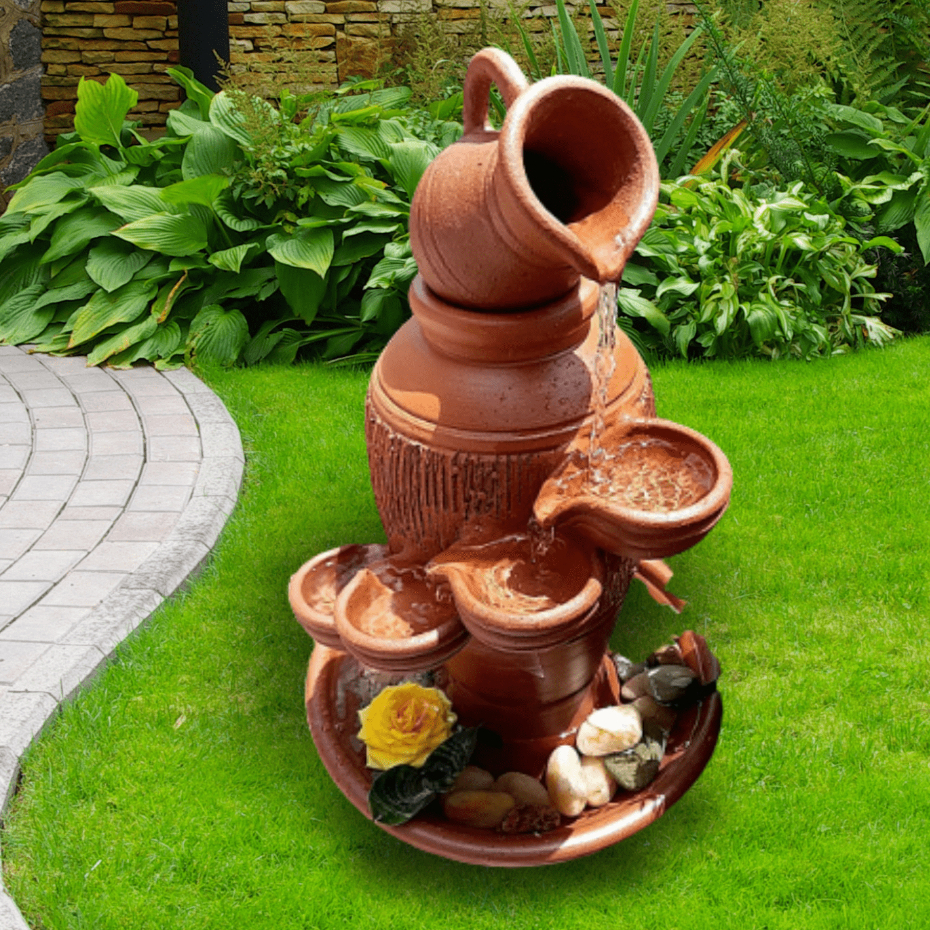 Fonte De Agua Barro Decorativa Cascata 3 Quedas ,Para Jardim De Barro Artes. Envio Rapido