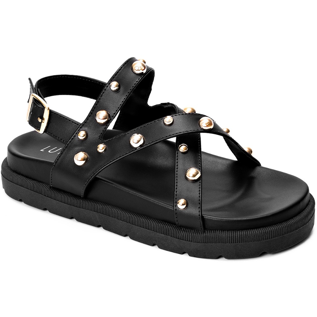 Papete Feminina Lumiss Casual Confortável Tachas Esferas Fivela ...