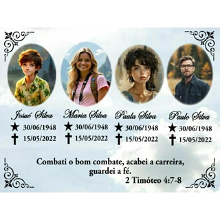 Placa Para Jazigo Túmulo Lápide De Metal Homenagem Até 4 Pessoas