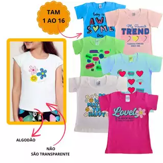 Kit 4 Camiseta Infantil Feminina Verão e Regata Infantil Menina Bebê em Algodão 1 ao 16 Sortidos