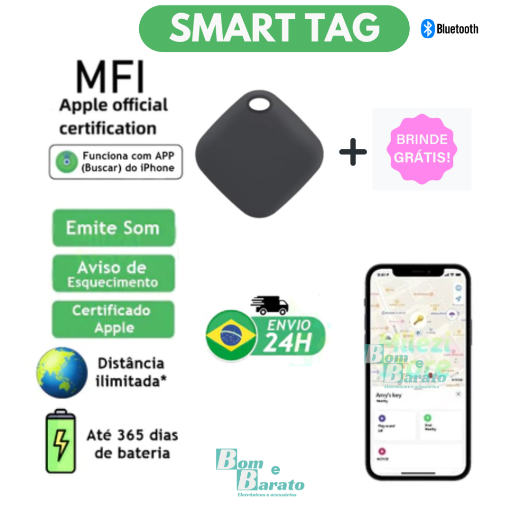 Rastreador Smart Air Tag para Iphone Localizador Mala Pet Carro Moto ...