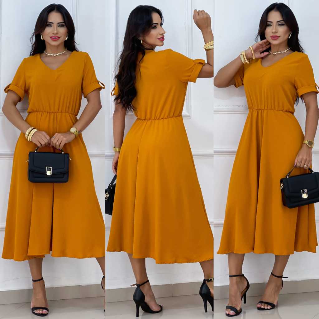 VESTIDO MIDI RODADO TECIDO DUNA