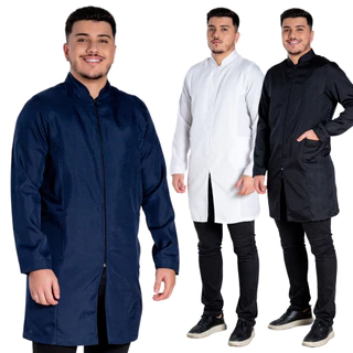 Jaleco Masculino Gola Padre Manga Longa Zíper Oxford Estudante Dentista Veterinátio Diversas Cores