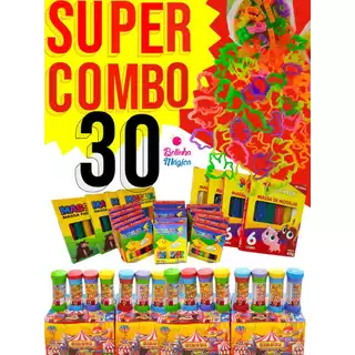 30 Massinha Modelar + 30 Bolha de Sabao+ 30 Cortador Molde Kit Festa Lembrancinha Aniversario Prenda